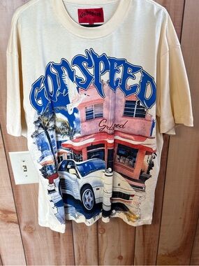 Godspeed Men's Cream Graphic Tee - Vintage Car Art